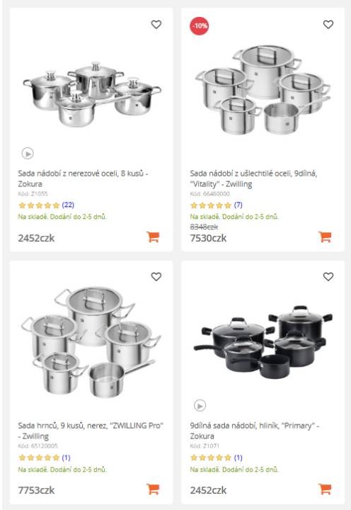 sady nádob a hrnců