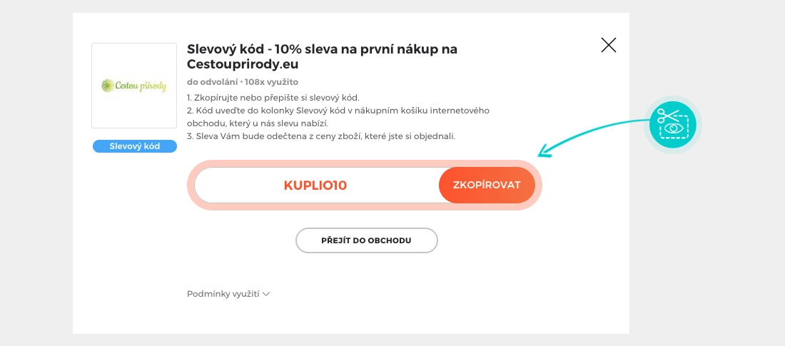 Návod jak zkopírovat slevový kód Cestou přírody