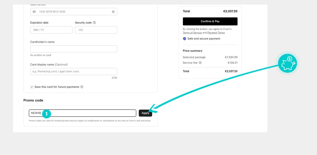 Návod jak uplatnit slevový kód v košíku e-shopu fiverr