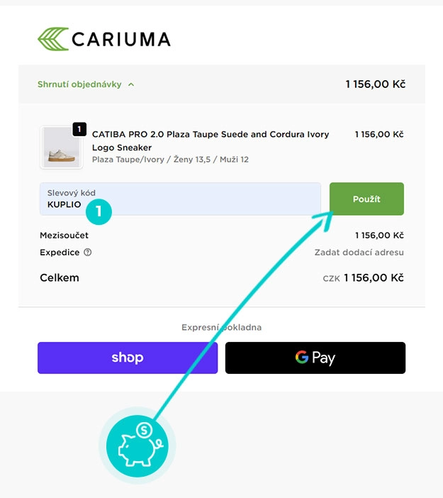 Návod jak uplatnit slevový kód v košíku e-shopu Cariuma