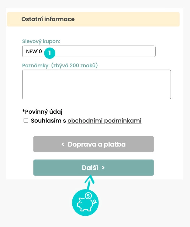 Návod jak uplatnit slevový kód v košíku e-shopu MFP