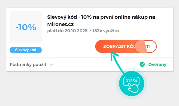 Ukázka slevového kódu Mironet