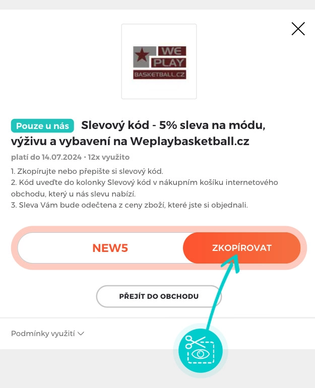 Návod jak zkopírovat slevový kód WePlayBasketball.cz