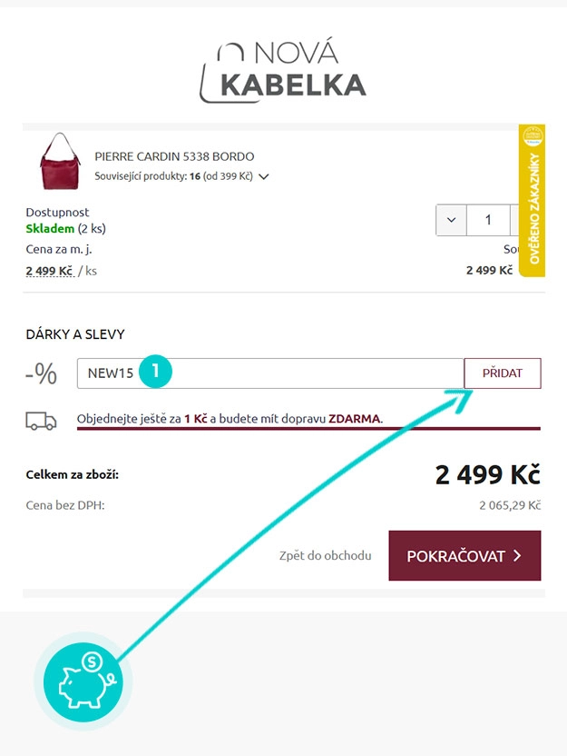 Návod jak uplatnit slevový kód v košíku e-shopu Nová kabelka