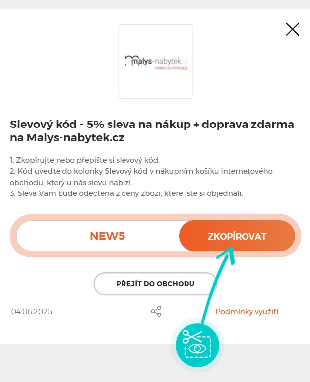 Návod jak zkopírovat slevový kód Malys-nabytek