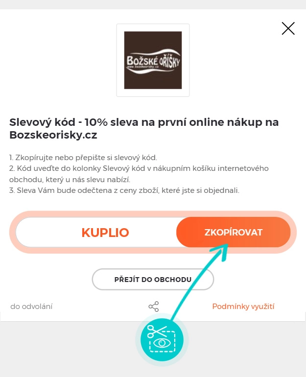 Návod jak zkopírovat slevový kód Božské oříšky