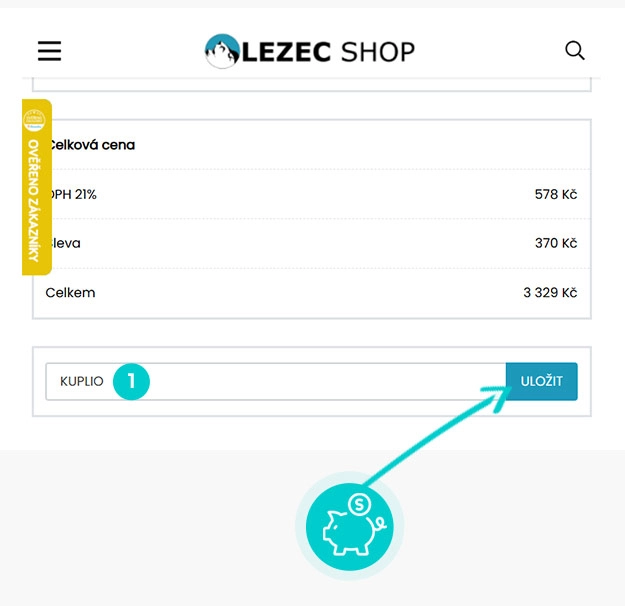 Návod jak uplatnit slevový kód v košíku e-shopu Lezec Shop