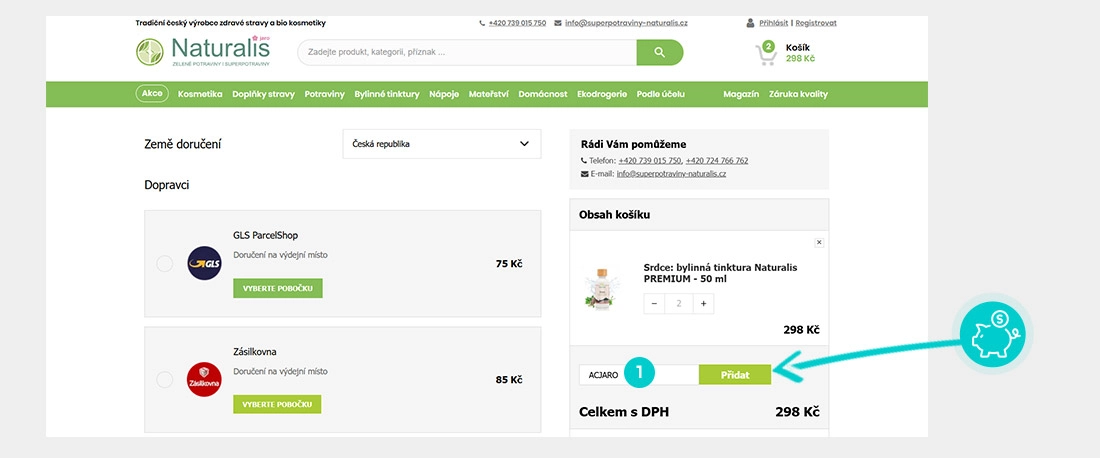 Návod jak uplatnit slevový kód v košíku e-shopu Naturalis
