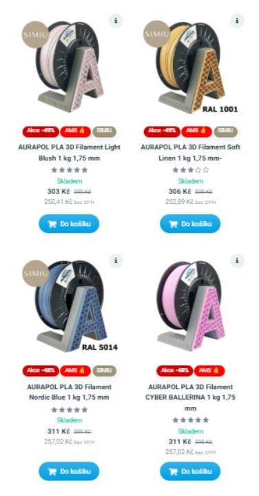 kotouče s tiskovými strunami světle růžové, žluté, modré a růžové barvy