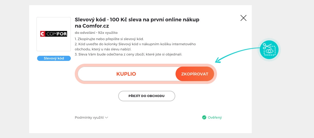 Návod jak zkopírovat slevový kód COMFOR