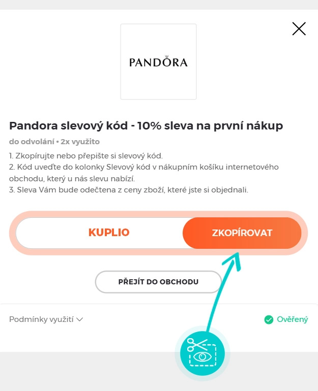 Návod jak zkopírovat slevový kód Pandora