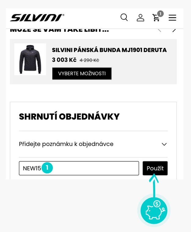 Návod jak uplatnit slevový kód v košíku e-shopu Silvini