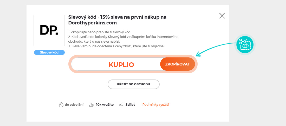 Návod jak zkopírovat slevový kód Dorothy Perkins