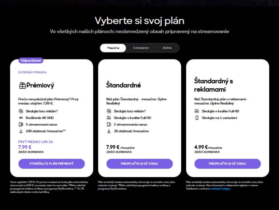 různé druhy předplatného streamovací služby