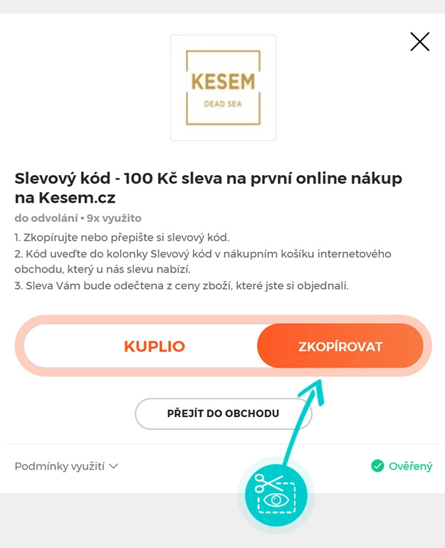 Návod jak zkopírovat slevový kód Kesem