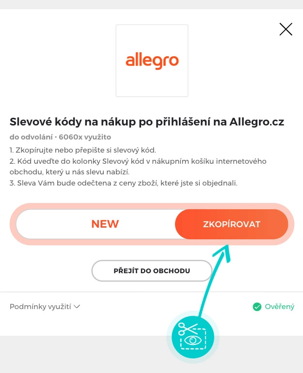 Návod jak zkopírovat slevový kód Allegro