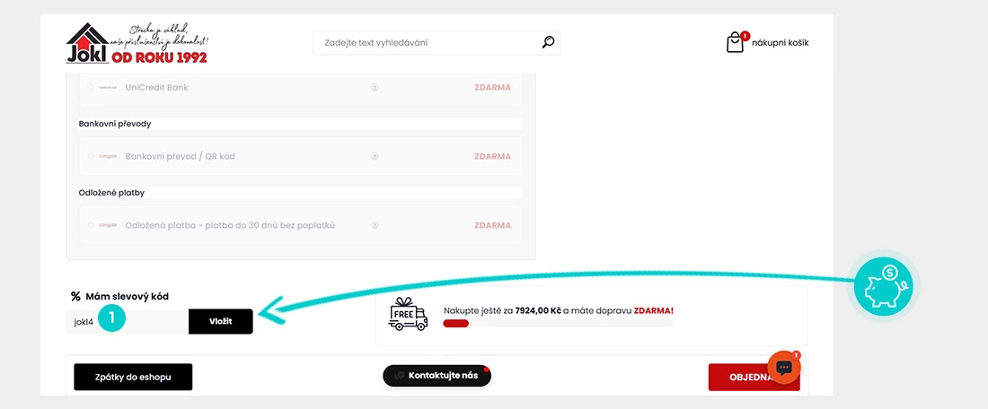 Návod jak uplatnit slevový kód v košíku e-shopu Vše pro střechu
