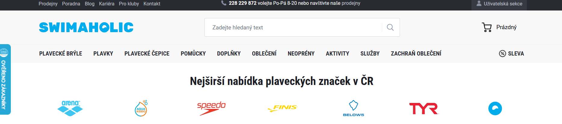 grafika webových stránek s nabídkou kategorií a značek