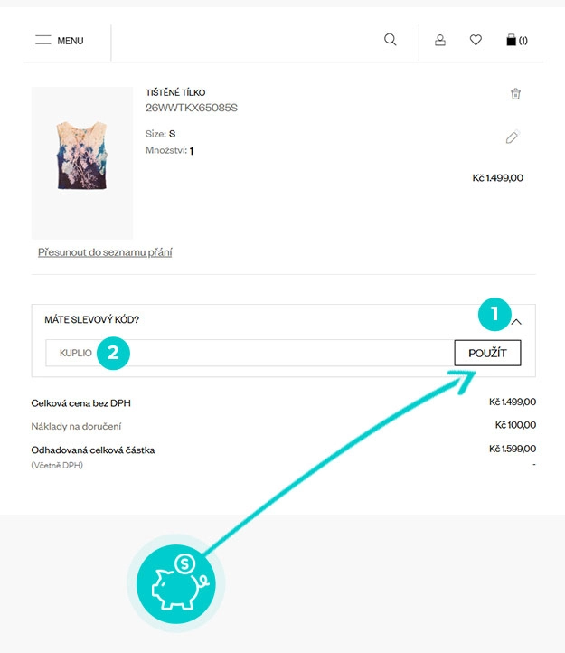 Návod jak uplatnit slevový kód v košíku e-shopu Desigual