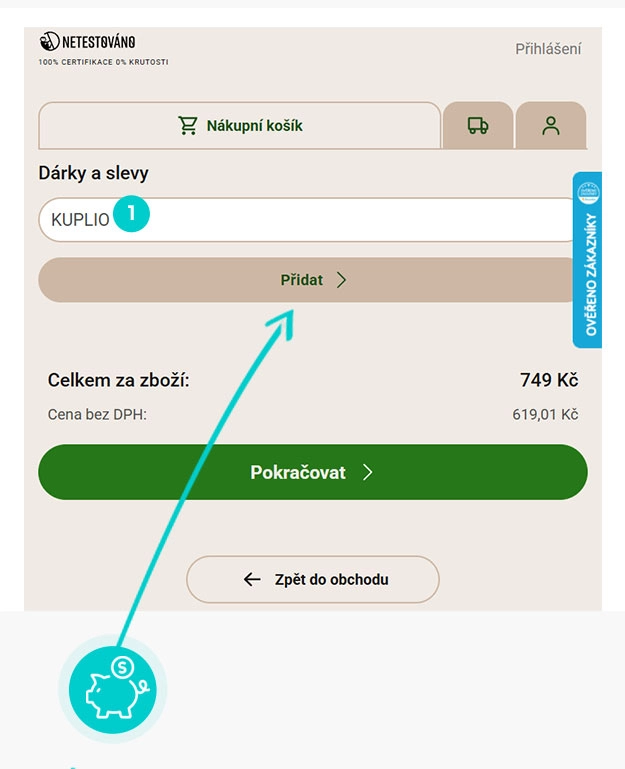 Návod jak uplatnit slevový kód v košíku e-shopu Netestováno