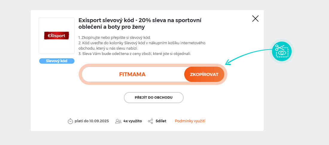 Návod jak zkopírovat slevový kód EXIsport