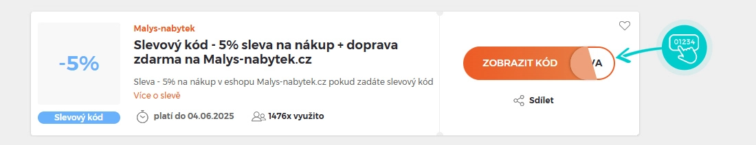 Ukázka slevového kódu Malys-nabytek