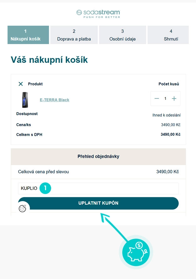 Návod jak uplatnit slevový kód v košíku e-shopu SodaStream