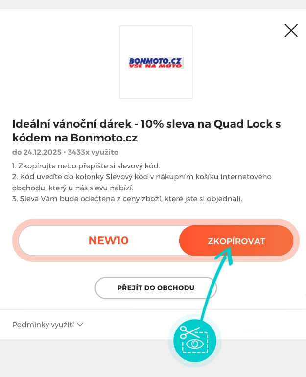 Návod jak zkopírovat slevový kód Bonmoto.cz