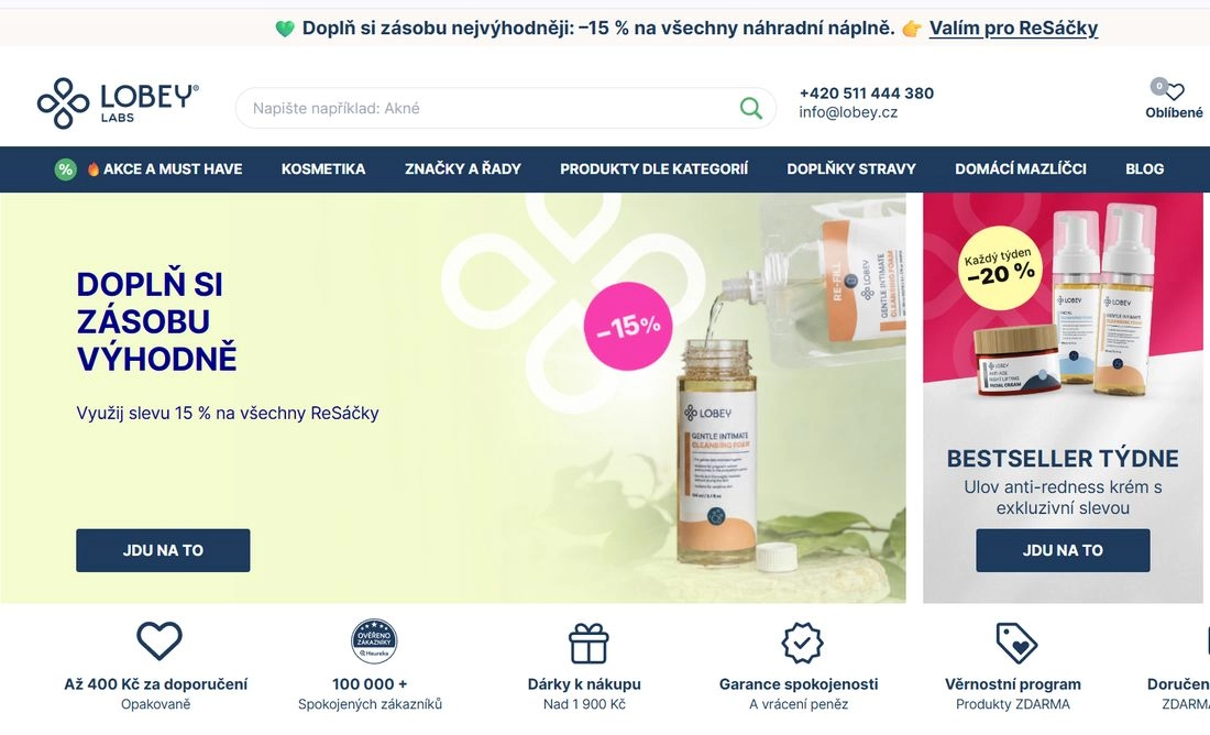 Homepage e-shopu Lobey s kosmetickými produkty