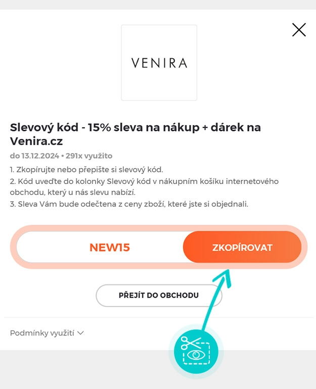 Návod jak zkopírovat slevový kód Venira