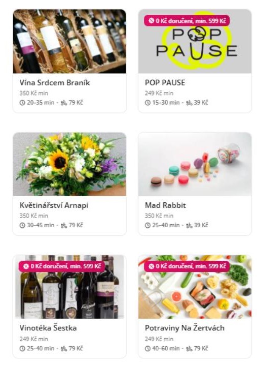 obchody Vína Srdcem Braník, POP PAUSE, Květinářství Arnapi, Mad Rabbit, Vinotéka Šeštka a Potraviny Na Žertvách