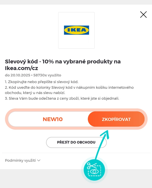 Návod jak zkopírovat slevový kód IKEA