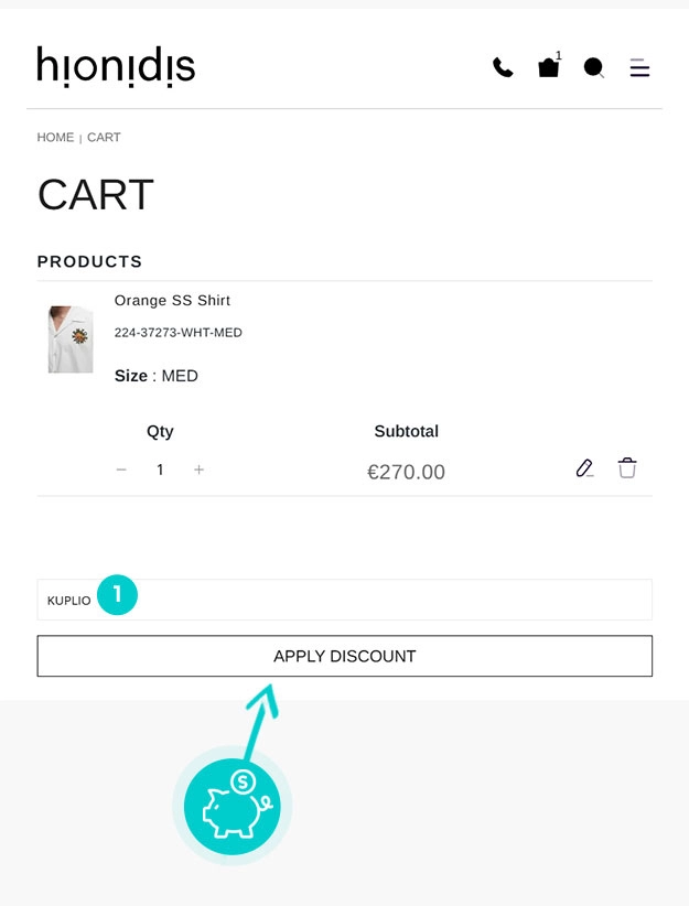 Návod jak uplatnit slevový kód v košíku e-shopu Hionidis