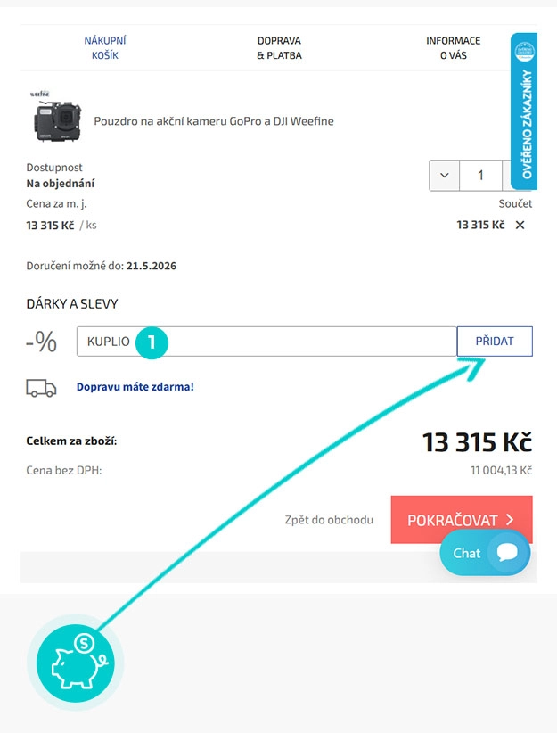 Návod jak uplatnit slevový kód v košíku e-shopu ST Potápění