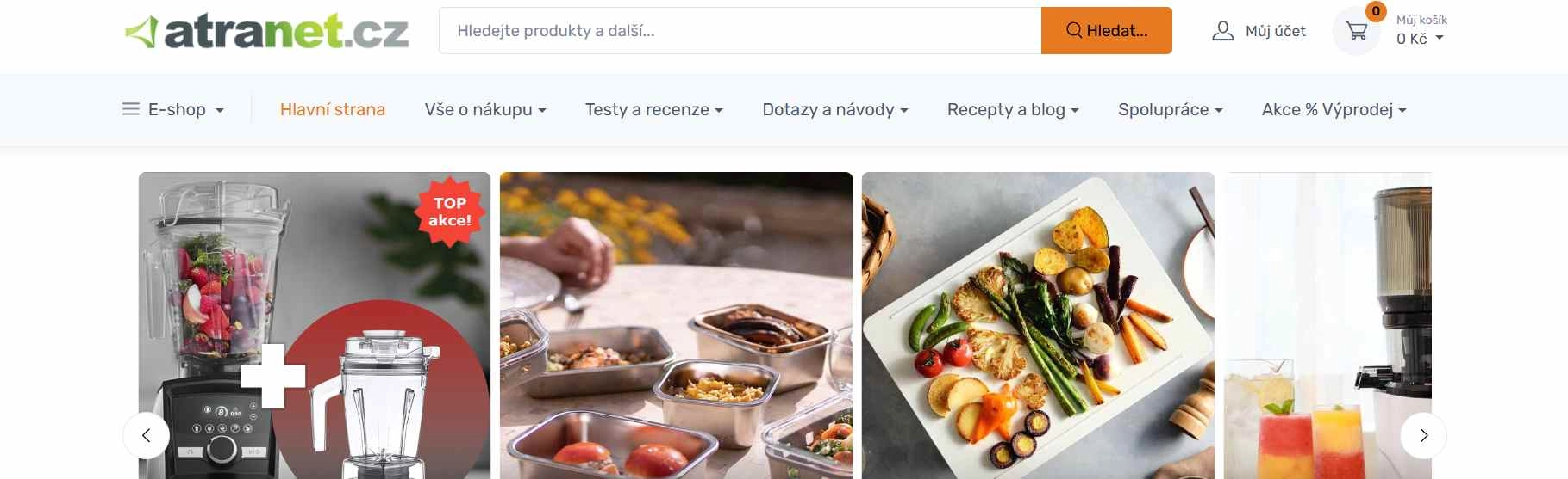 webové stránky e-shopu s nabídkou kuchyňského vybavení na fotkách