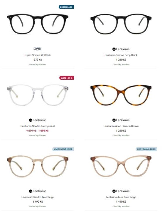 Různé barevné a tvarové dioptrické brýle