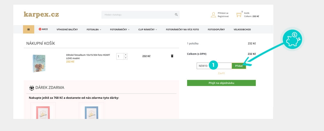 Návod jak uplatnit slevový kód v košíku e-shopu karpex