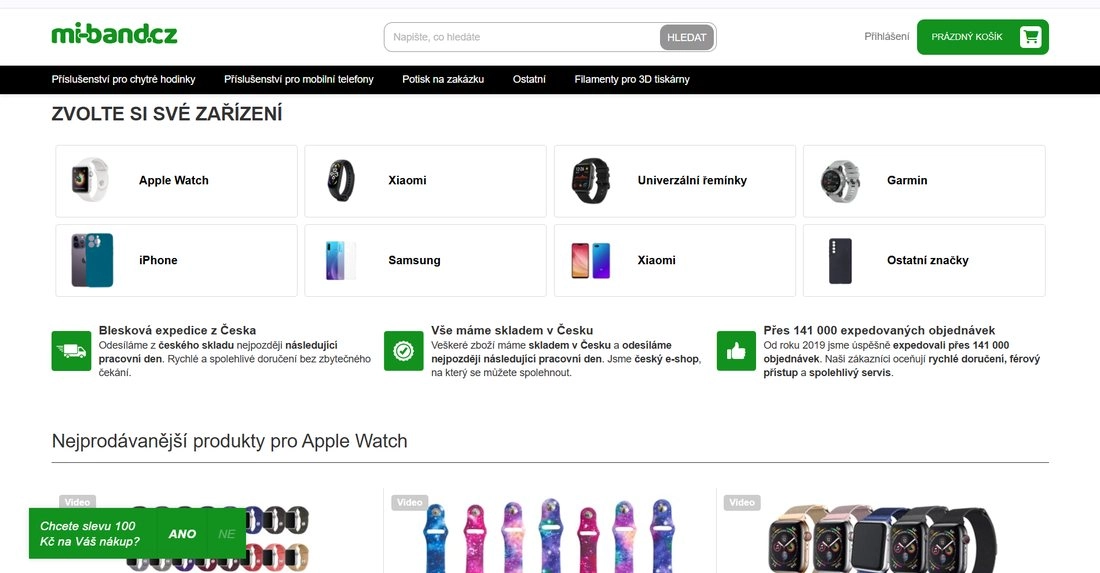 Homepage stránky Mi-band
