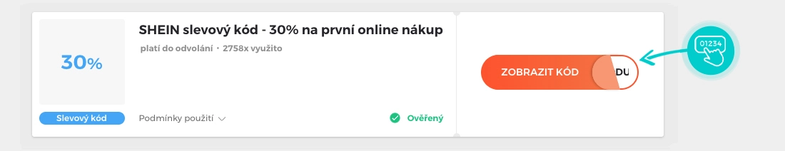 Ukázka slevového kódu Shein