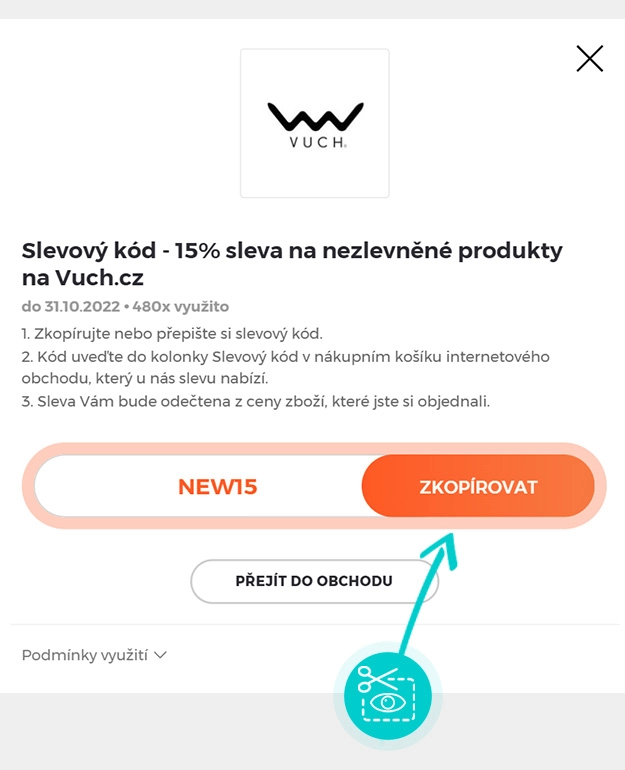 Návod jak zkopírovat slevový kód Vuch