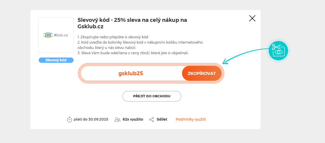 Návod jak zkopírovat slevový kód GS Klub