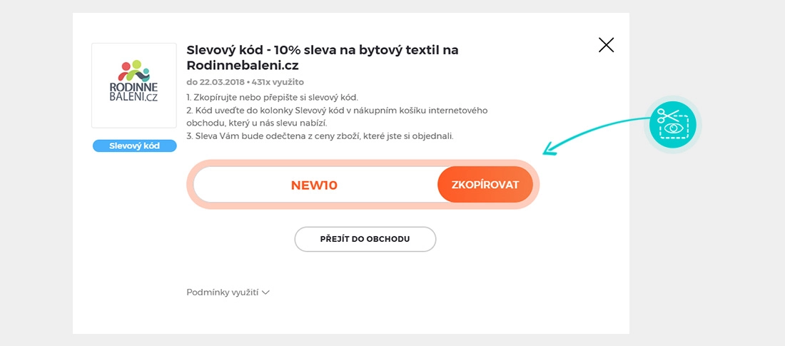 Návod jak zkopírovat slevový kód Rodinné balení