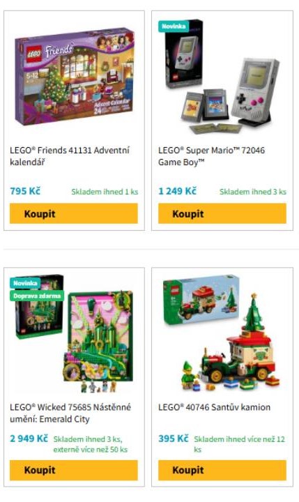 Lego Friends, Super Mario, Wicked a Santův kamion