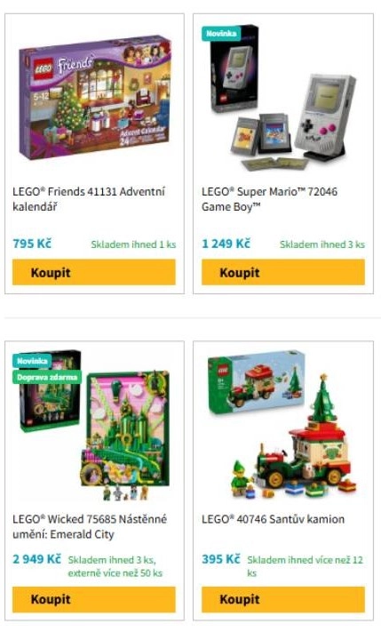 Lego Friends, Super Mario, Wicked a Santův kamion