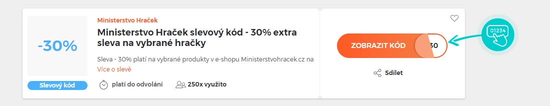 Ukázka slevového kódu Ministerstvo Hraček