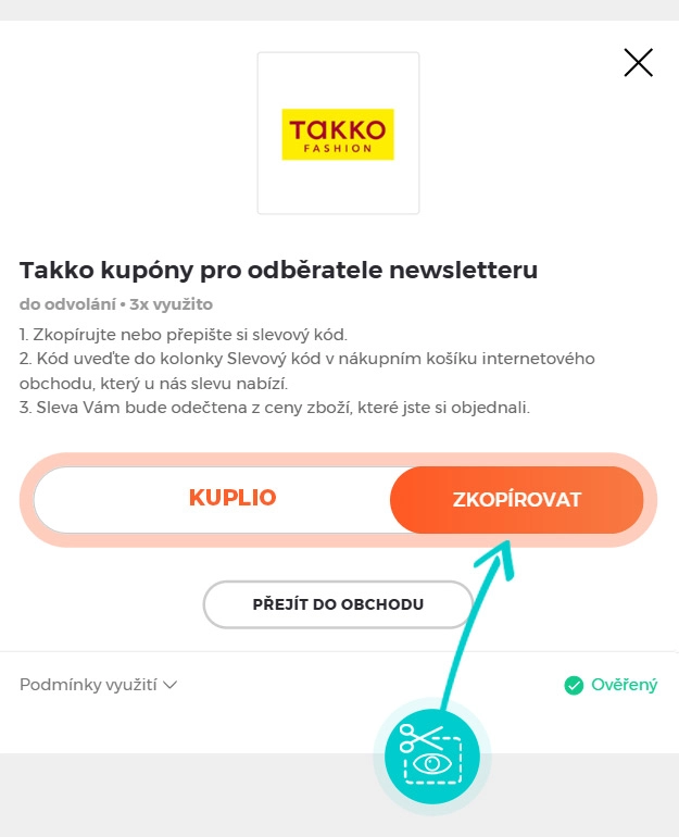 Návod jak zkopírovat slevový kód Takko