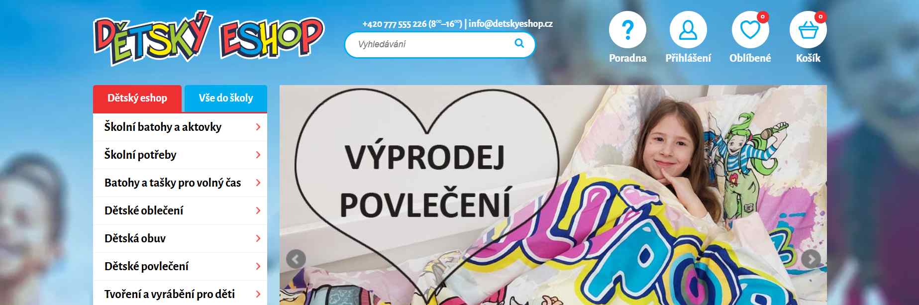 Dětský e-shop webové stránky