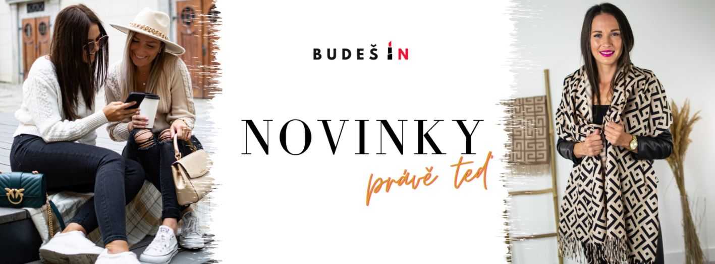 budesin - nalevo i napravo zeny a v strede napis novinky