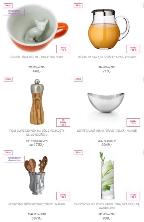 hrnek, džbán, mlýnek na sůl, servírovací miska, kuchyňský příborník a vysoký pohár