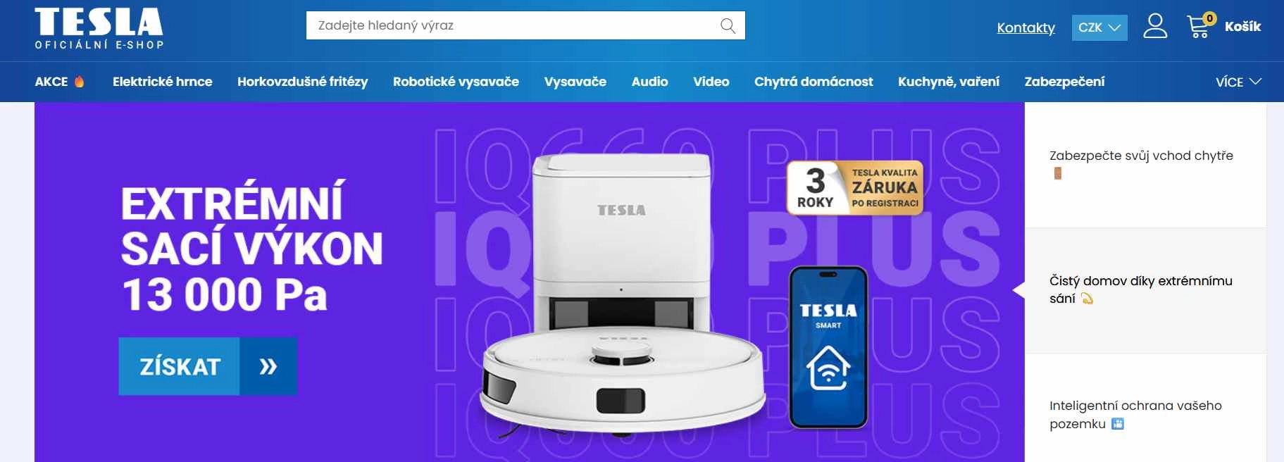 webové stránky e-shopu s nabídkou robotického vysavače